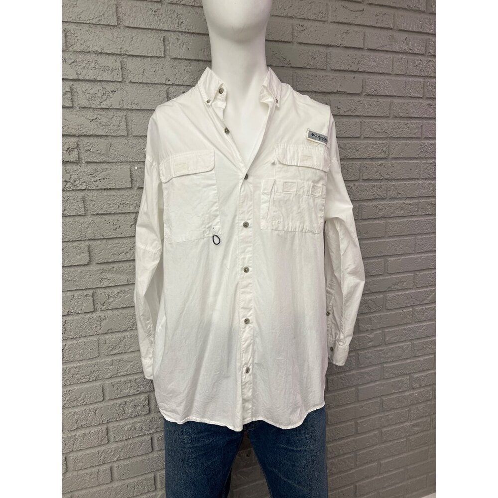 Columbia PFG Men White Long Sleeve Button Drown Shirt Size 2XL